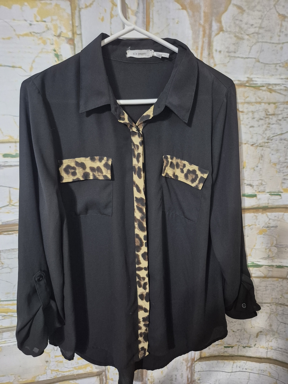 Blu Pepper Black Blouse with Subtle Print Accent